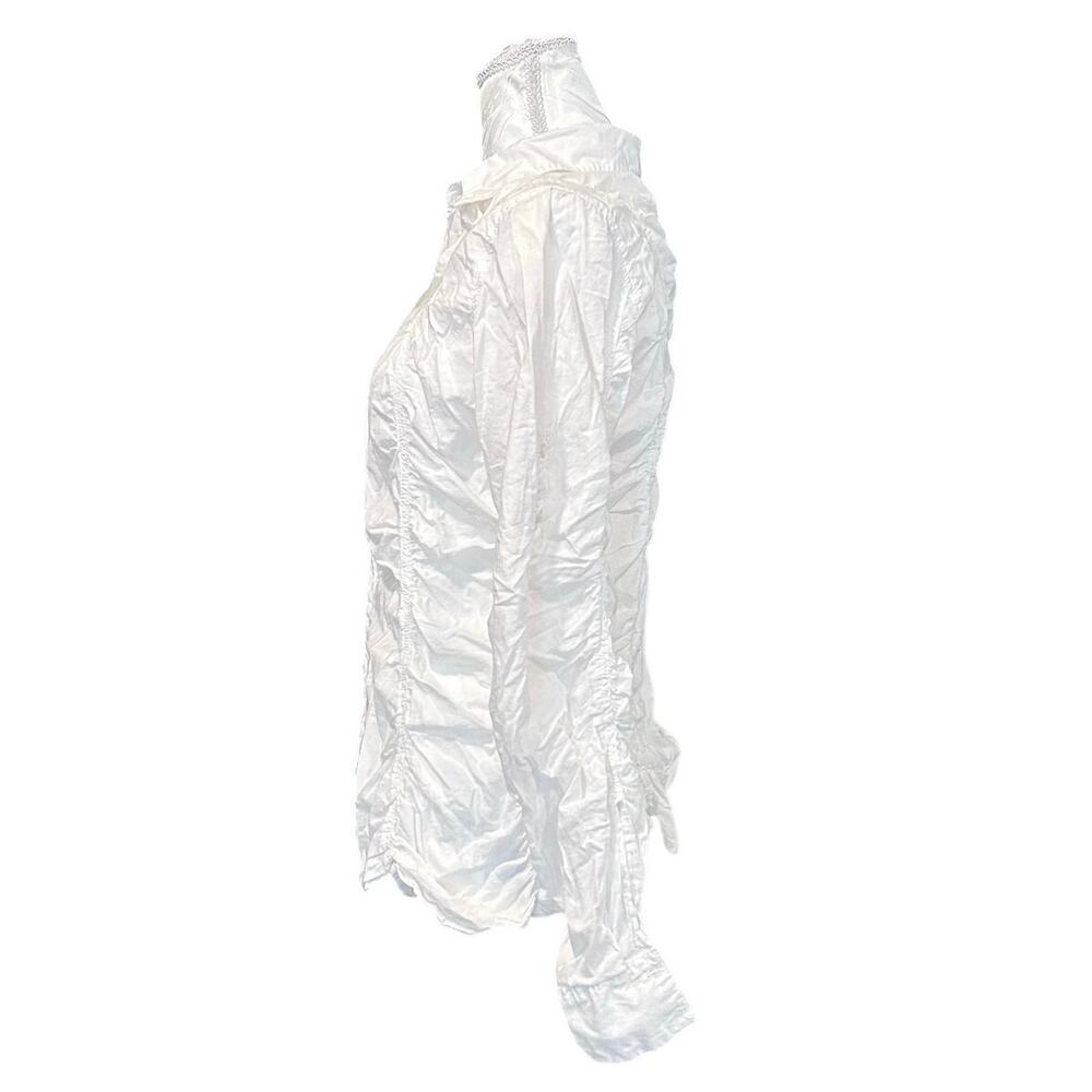 Y2K White Ruched Cotton Button Down Shirt Long Sleeve Fitted Coquette Sz M - Picture 4 of 16